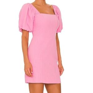REVOLVE Pink Puff Sleeve Linen Mini Dress